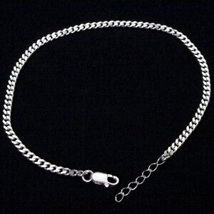 Real 925 Stamped Sterling Silver, 3mm Curb Bracelet With Extender, Not Plated